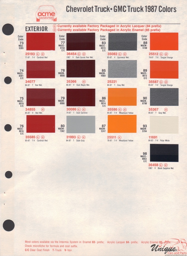 1987 GM Truck And Commercial Paint Charts Acme 2